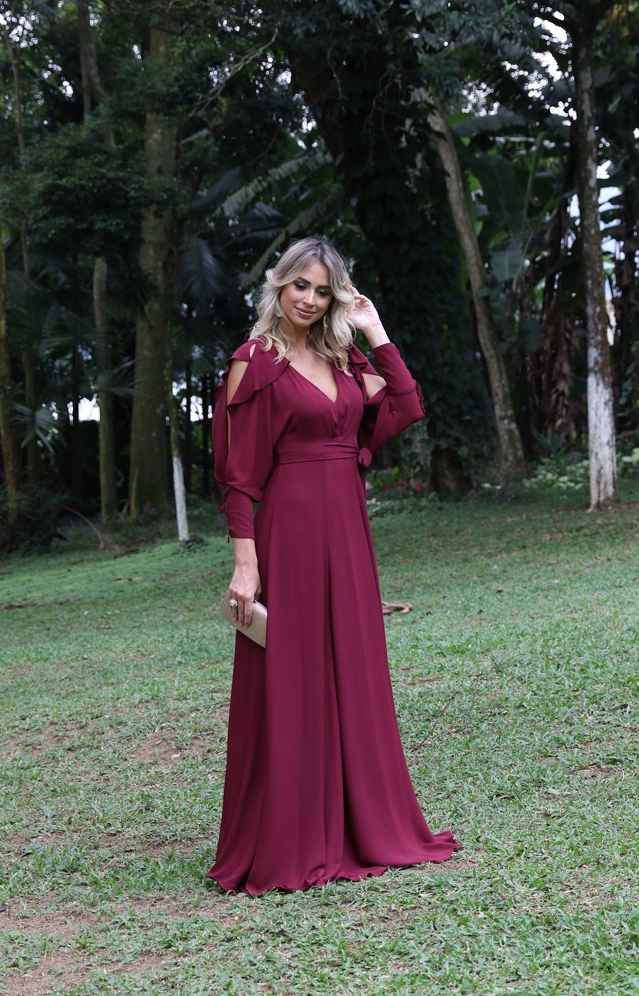 Vestido de shop festa marsala longo
