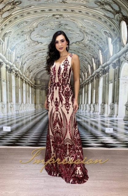 Vestido de Festa Longo Marsala em Paetês - Image 3