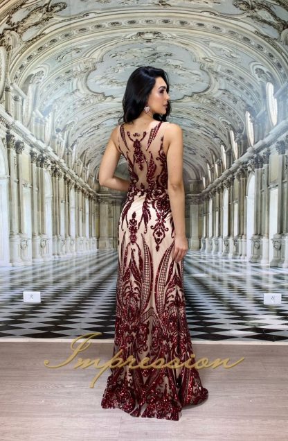 Vestido de Festa Longo Marsala em Paetês - Image 2