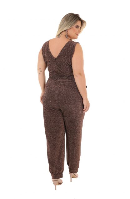 Macacão de Festa Longo Plus Size Bronze Lurex - Imagem 2