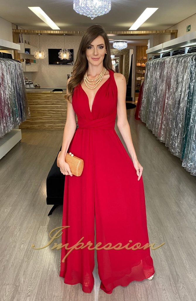 Macacão de Festa Vermelho Longo Infinity | Impression Modas