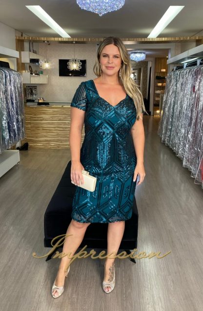 Vestido de Festa Curto Plus Size Petróleo