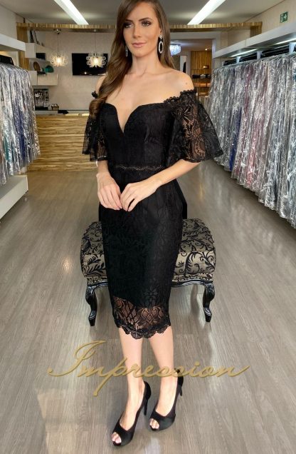 Vestido de Festa Curto Renda Preto - Image 3