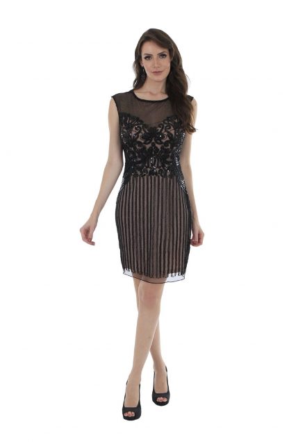 Vestido de Festa Curto Preto Bordado
