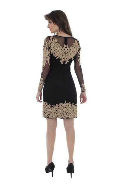 Vestido de Festa Curto Preto com Manga - Image 2
