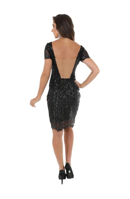 Vestido de Festa Curto Preto Paetê - Image 2