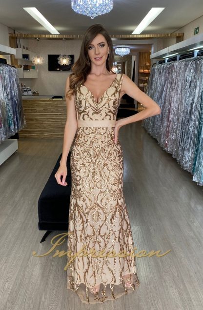 Vestido de Festa Longo Dourado em Paetês - Image 2