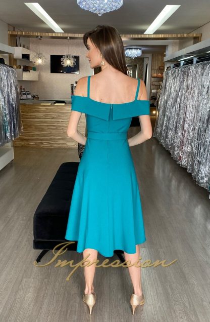 Vestido de Festa Curto Verde Petróleo em Crepe - Image 3