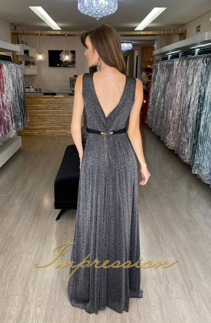 Vestido de Festa Longo Preto em Lurex - Image 3