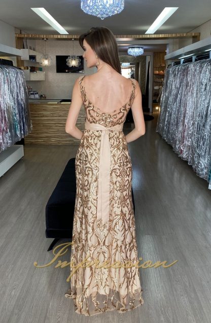 Vestido de Festa Longo Dourado em Paetês - Image 3