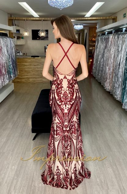 Vestido de Festa Longo Marsala em Paetês - Image 3