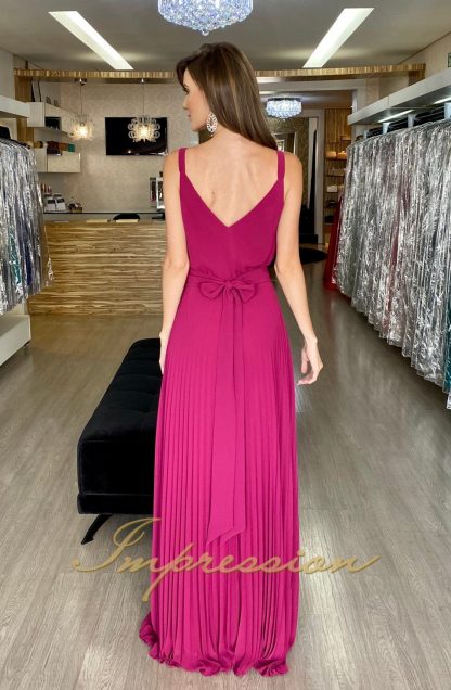 Vestido de Festa Longo Fúcsia Plissado - Image 3