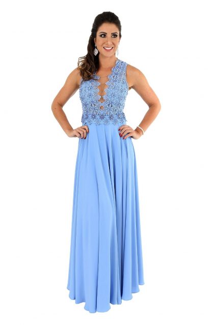 Vestido de Festa Longo Azul Brilho
