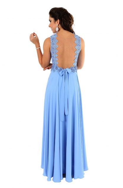 Vestido de Festa Longo Azul Brilho - Image 3