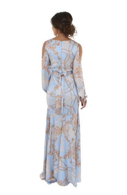 Vestido de Festa Longo Azul Estampado - Imagem 3