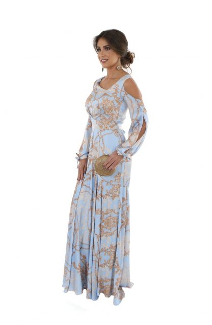 Vestido de Festa Longo Azul Estampado - Imagem 2