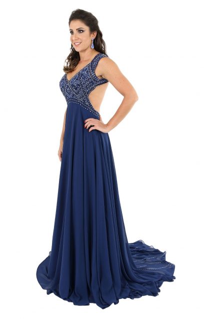 Vestido de Festa Longo Azul Marinho Bordado - Image 2