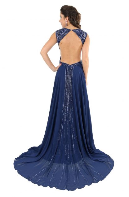 Vestido de Festa Longo Azul Marinho Bordado - Image 3
