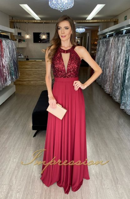 Vestido de Festa Longo Marsala Paetês - Image 2