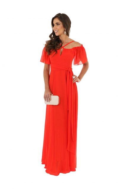 Vestido de Festa Longo Coral