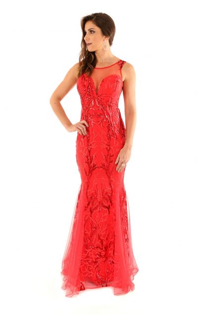 Vestido de Festa Longo Coral