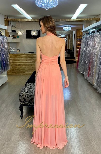 Vestido de Festa Longo Coral Bordado - Imagem 3