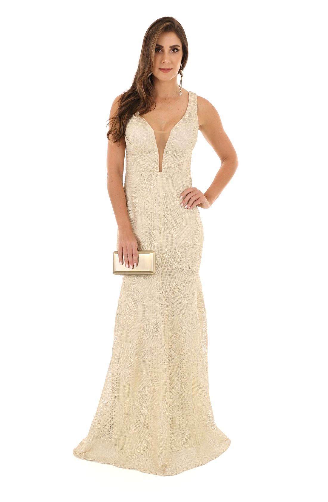 Vestido longo deals cor creme