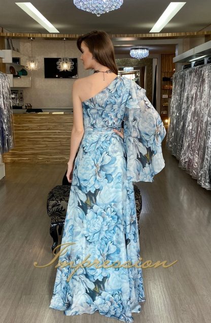 Vestido de Festa Longo Estampado Azul - Image 3