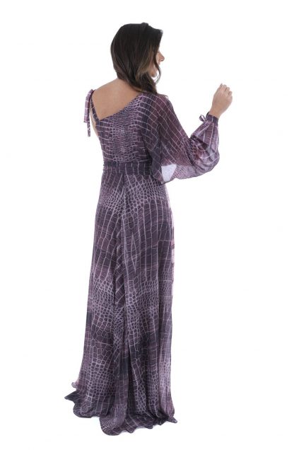 Vestido de Festa Longo Estampado Rosa Antigo - Image 2