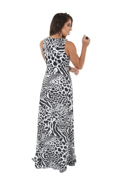 Vestido de Festa Longo Estampado Black White - Image 2