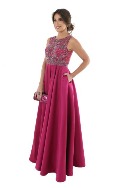 Vestido de Festa Longo Fúcsia Pedraria - Image 2