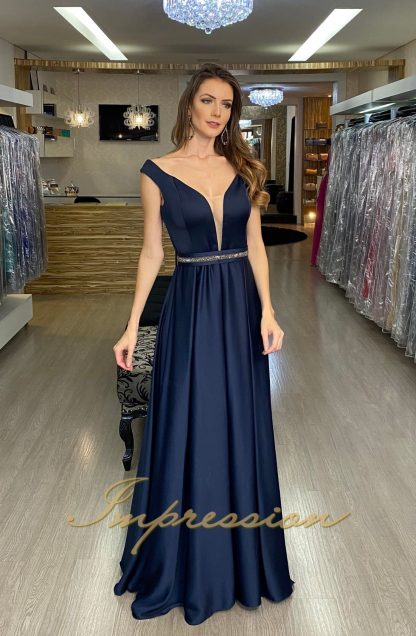 Vestido de Festa Longo Marinho Cetim - Image 2