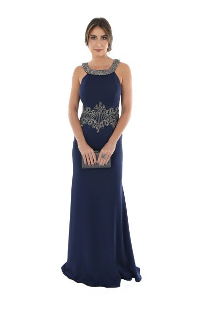Vestido de Festa Longo Marinho Pedraria