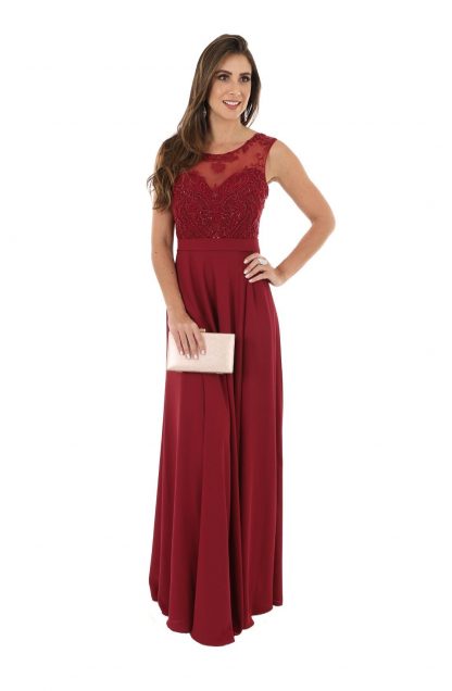 Vestido de Festa Longo Marsala Bordado - Imagem 2