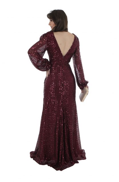 Vestido de Festa Longo Marsala Paetês - Image 2