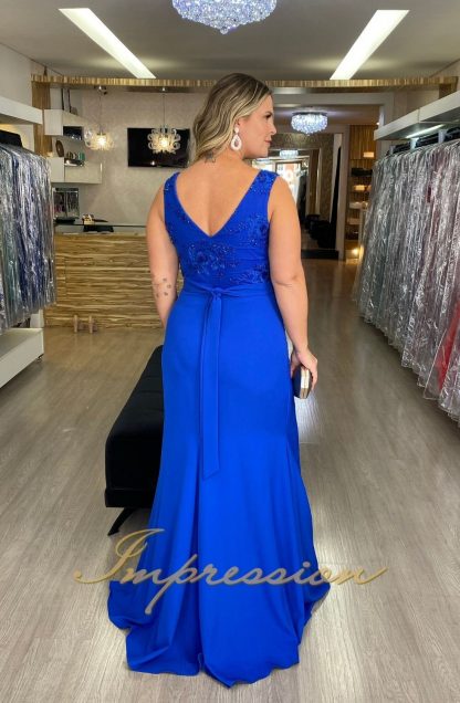 Vestido de Festa Longo Plus Size Azul Royal Bordado - Imagem 3