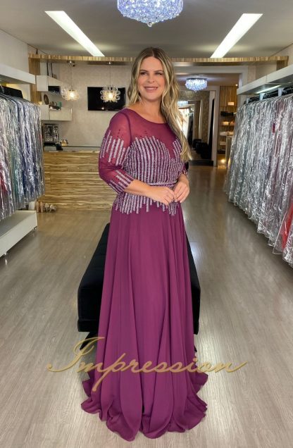Vestido de Festa Longo Plus Size Berinjela Brilho