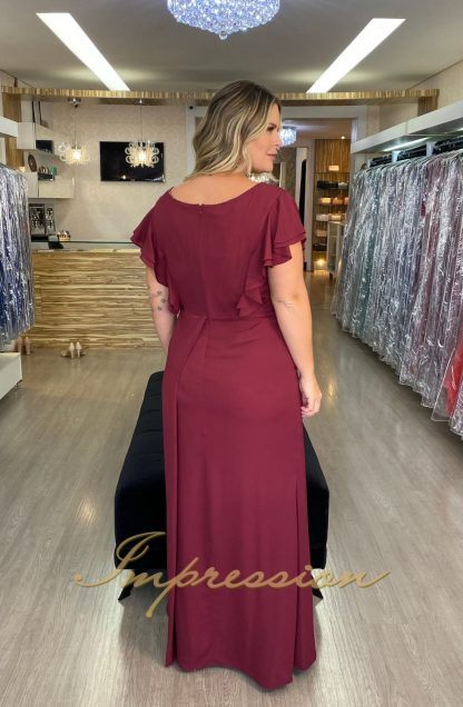 Vestido de Festa Longo Plus Size Marsala Bordado - Imagem 3