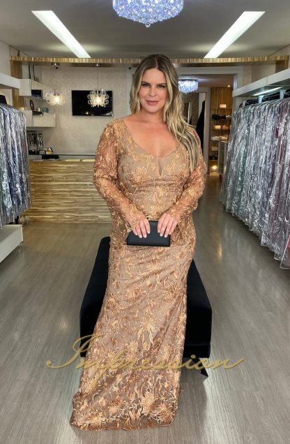 Vestido de Festa Longo Plus Size Cobre - Image 2