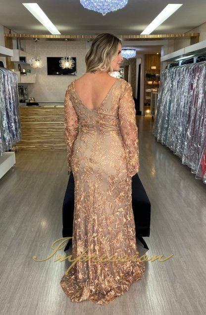Vestido de Festa Longo Plus Size Cobre - Image 3