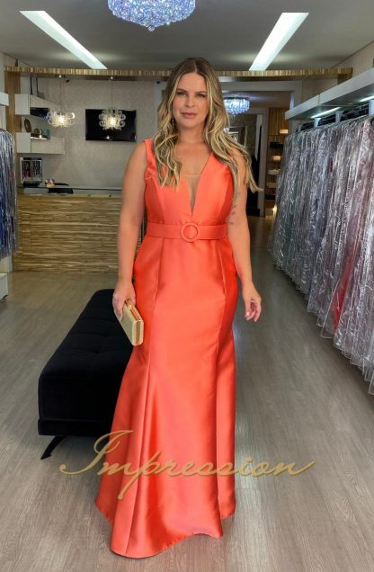 Vestido de Festa Longo Plus Size Coral - Image 2