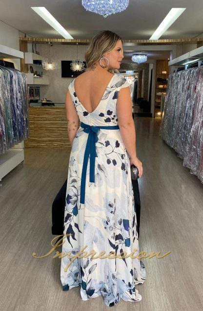 Vestido de Festa Longo Plus Size Floral Azul - Imagem 3