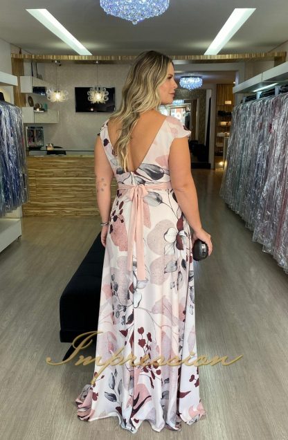 Vestido de Festa Longo Plus Size Floral Rose - Image 3