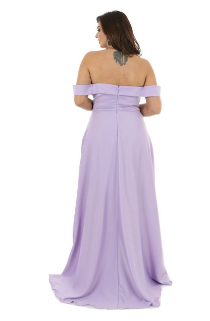 Vestido de Festa Longo Plus Size Lilás Ombro a Ombro - Imagem 2