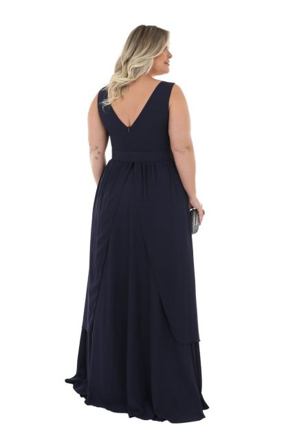 Vestido de Festa Longo Plus Size Marinho em Musseline - Image 2