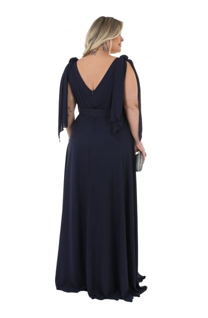 Vestido de Festa Longo Plus Size Marinho em Musseline - Image 4