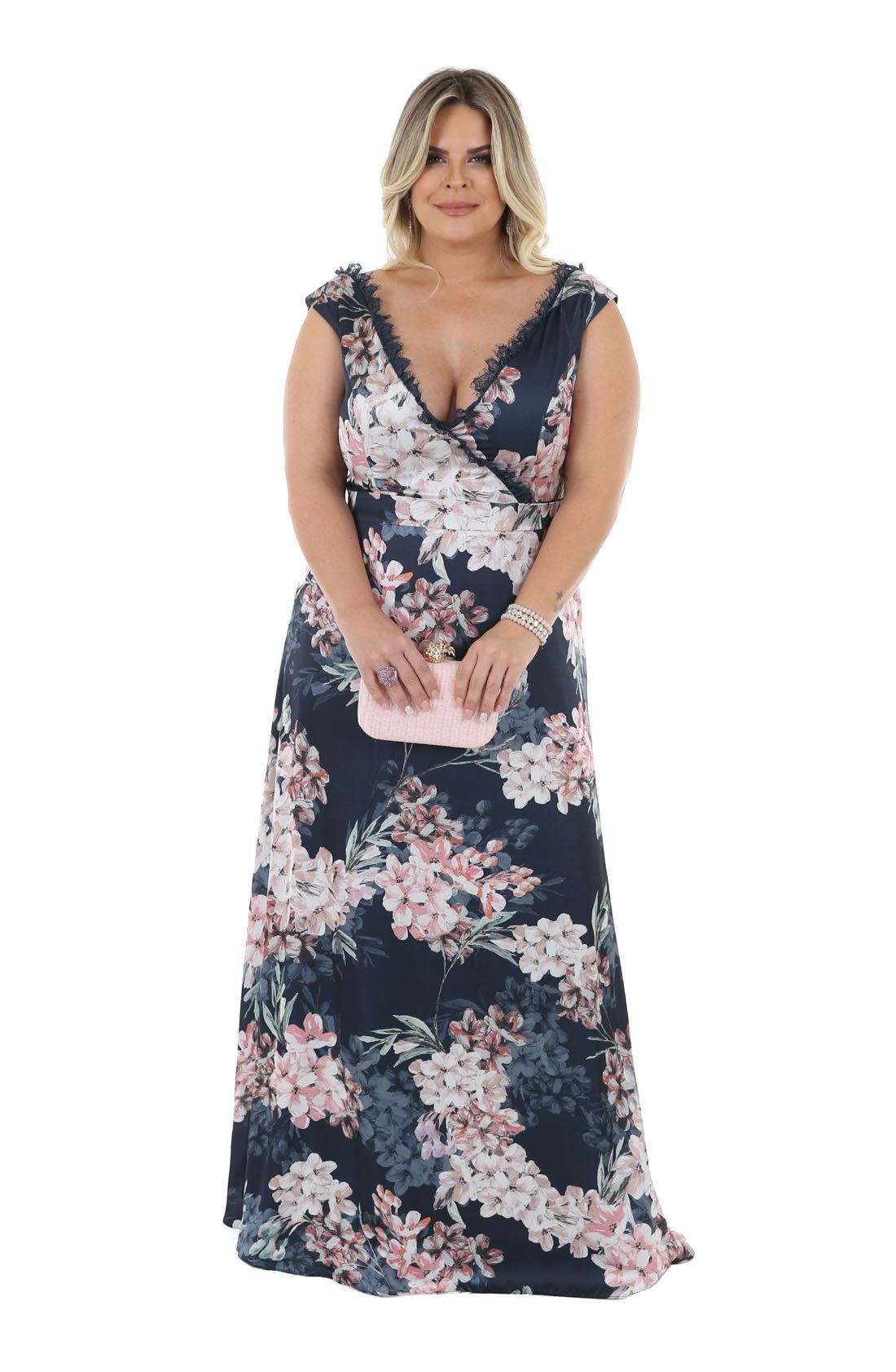 vestido de festa estampado plus size