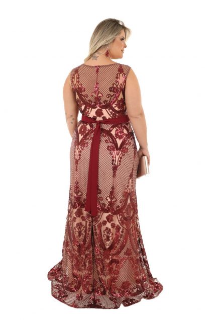Vestido de Festa Longo Plus Size Marsala Bordado - Image 2