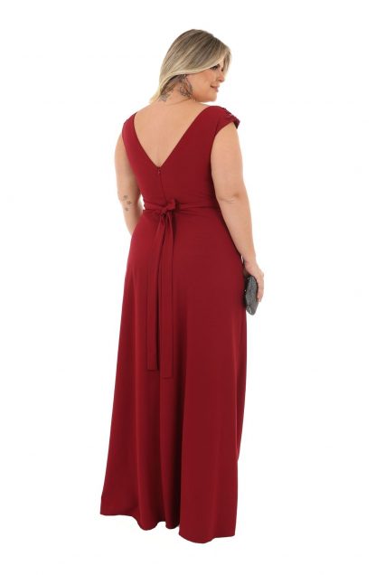 Vestido de Festa Longo Plus Size Marsala Detalhe Bordado - Image 2