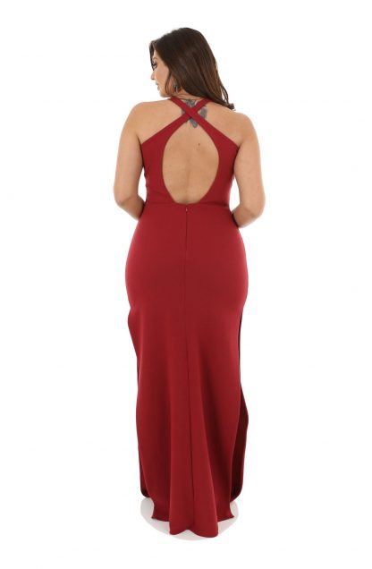 Vestido de Festa Longo Plus Size Marsala em Crepe - Image 3